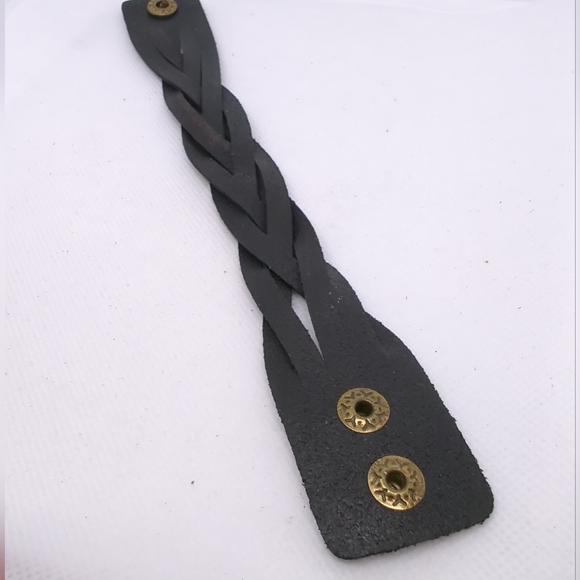 Black Braided 🖤Faux Leather Snap Cuff Bracelet Biker Southwest Style 8.5 inch - Picture 6 of 12